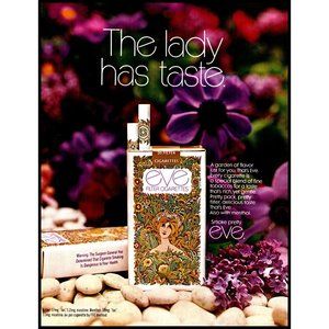 1971 Eve Cigarettes Vintage Print Ad Woman's Cigarettes Purple Flowers Wall Art